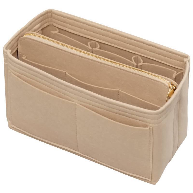 lot 5835 image: DailyPlus Purse Organizer Insert with Zipper Felt Bag Organizer Handbag Organizer Insert Bag in Bag Organizer with Key Chain for Tote Purse Bag Beige Medium - Retail $16