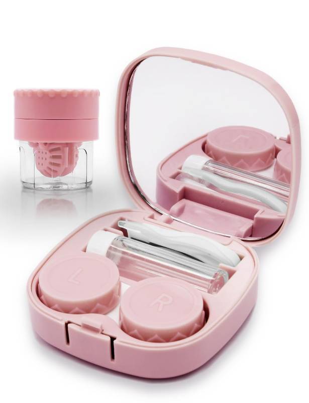 lot 5847 image: Vastsoon Contact Lens Case with Cleaner Washer, Travel Size Cute Colored Contact Lenses Applicator Removal Tool Kit with Mirror Solution Bottle for Daily Outdoor (Pink)
