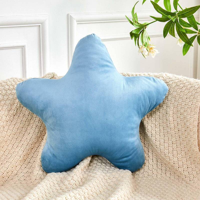lot 6063 image: XVTRU Dusty Blue Star Throw Pillow, Cute Star Pillow Room Decor, Soft 14.9 Star Shaped Decorative Throw Pillow for Bedroom, Star Plush Floor Cushions Pillows - Retail $13