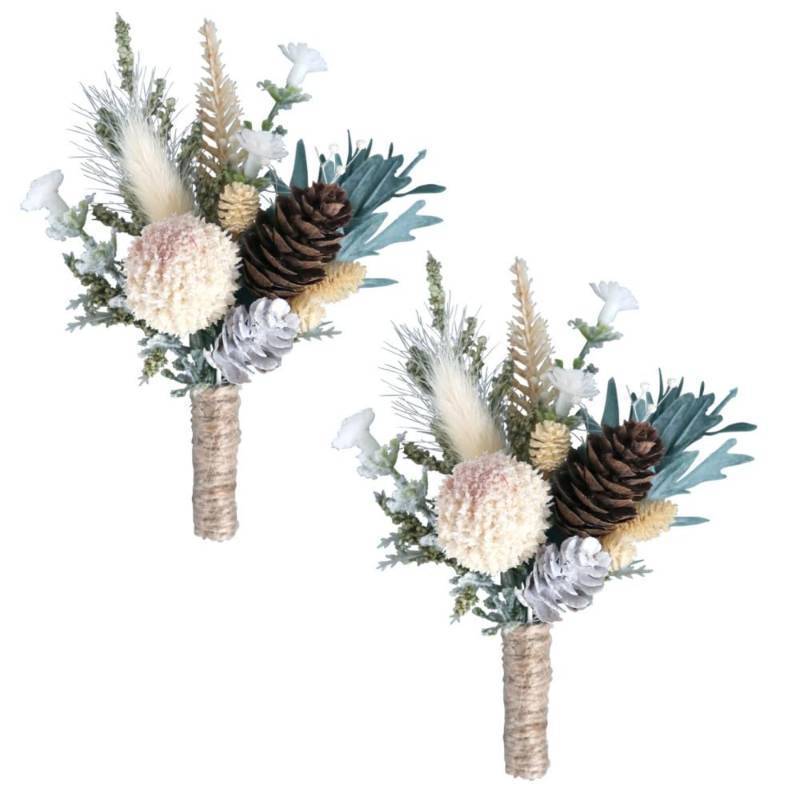 lot 3241 image: Boho Dried Flowers Boutonniere for Men,Set of 2,Rustic Pocket Groomsmen Boutonniere Corsage Groom for Wedding Ceremony Anniversary Dinner Party Decorations (2PCS)