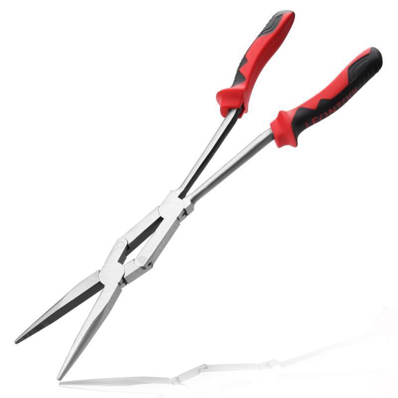 lot 6414 image: LEONTOOL 13 Extra Long Needle Nose Pliers, Straight Dual Material Long Reach Pliers with Serrated Jaw, Double-joint Long Nose Pliers Extended Reach Needle Nose Pliers for Hard to Reach Narrow Spaces - Retail $17