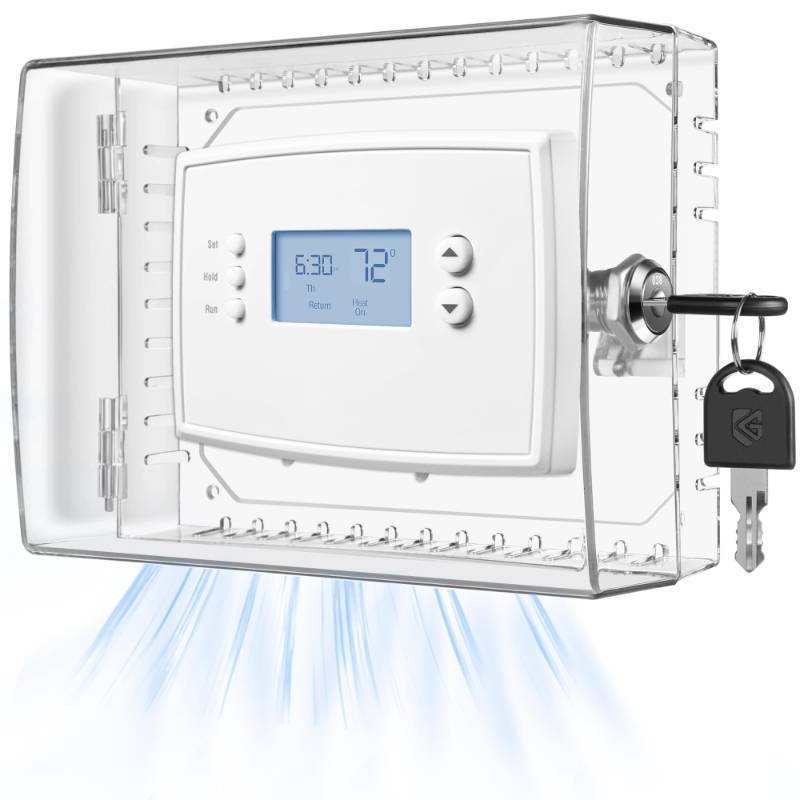 lot 6683 image: TRJ Thermostat Lock Box with Key, Large Thermostat Cover with Lock for Thermostat on Wall, AC Control Lock Box Cover with Key, Air Conditioner Lockbox Fits Thermostats 5 H x 6 W or Smaller - Retail $10