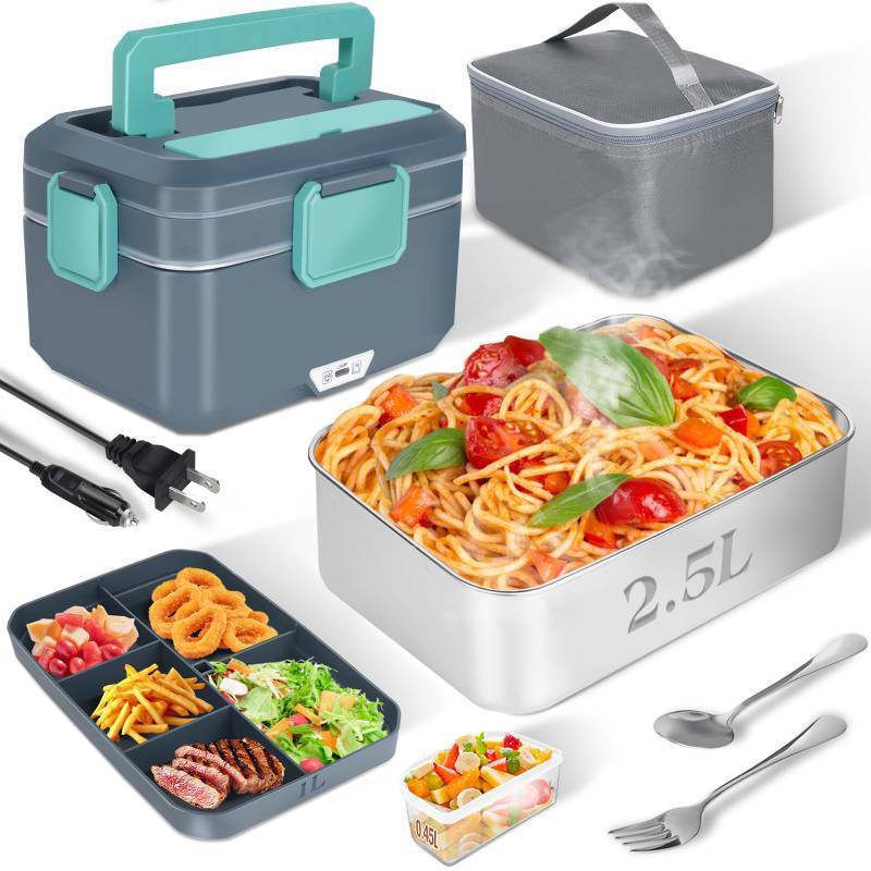 lot 6991 image: 3.5L Super Large Electric Lunch Box Food Heater-Heated Lunch Box for Adults Men With Dual layer(2.5L 304 SS & 1L PP Fruit Container) 90W (12V24V110V) lonchera el�ctrica port�til for WorkCar Truck - Retail $30