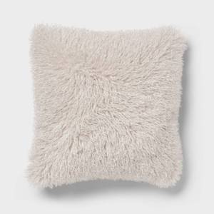 lot 8925 image: Euro Faux Mongolian Fur Decorative Throw Pillow Light Gray - Threshold Polyester, Indoor Square Cushion, OEKO-TEX Certified - Retail $40