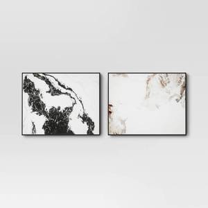 lot 8936 image: 30 x 24 2pk Marble Framed Printed Canvases BlackTan - Threshold Abstract Digital Art, Modern Wall Decor, Bedroom & Living Room - Retail $100