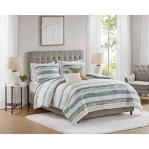 lot 8939 image: 5pc King Watercolor Striped Comforter Set Blue - Retail $109