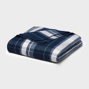 lot 8940 image: FullQueen Brushed Cotton Blanket Blue Plaid - Threshold - Retail $40