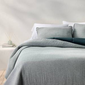 lot 8963 image: FullQueen Textured Chambray Comforter & Sham Set Dark Teal Blue - Casaluna 250 Thread Count, OEKO-TEX Certified - Retail $139