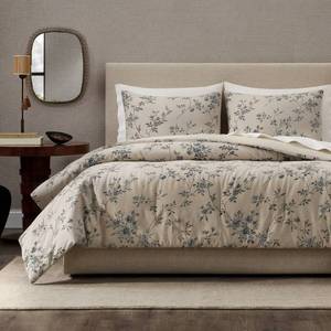 lot 8973 image: Jeremiah Brent Home 3pc FullQueen Floral Palacio Cotton Comforter Set Beige - Retail $99