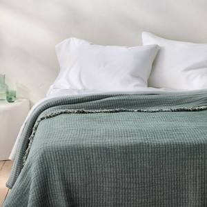lot 8976 image: King Reversible Textured Cotton Chambray Coverlet Dark Teal Blue - Casaluna Midweight Jacquard Weave, OEKO-TEX Certified - Retail $129