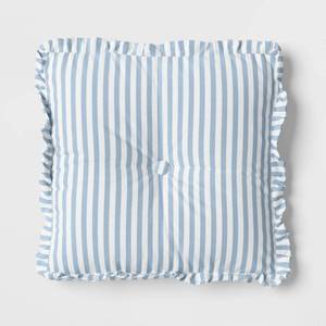 lot 8977 image: Oversized Square Stripe Pillow with Ruffle Trim BlueWhite - Threshold - Retail $30