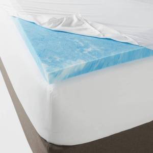 lot 8998 image: Queen 2 Cool Touch Memory Foam Mattress Topper - Threshold CertiPUR-US, Moisture-Wicking, Machine Washable Cover - Retail $110