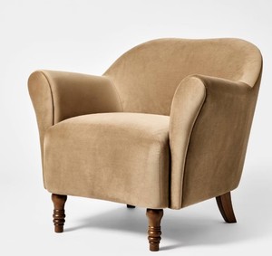 lot 8986 image: Turned Leg Velvet Accent Chair Tan - Threshold designed with Studio McGee - Retail $306
