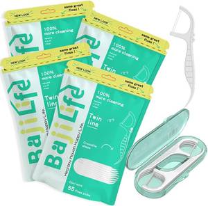 lot 1015 image: 220 Count Twin-Line Dental Flossers Picks with 1 Box 8 Count Portable Tooth Floss Picks Holder, Total 228 Count,2 Lines of Strong Floss,Double Clean for Food Debris