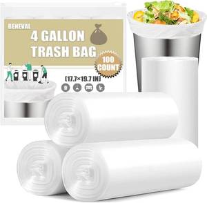 lot 1033 image: Small Trash Bags 4 Gallon - 100 Count 4 Gallon Trash Bag, Small Garbage Bags for Office Bedroom Bathroom Trash Bags, White 4 Gal Small Trash Can Liners