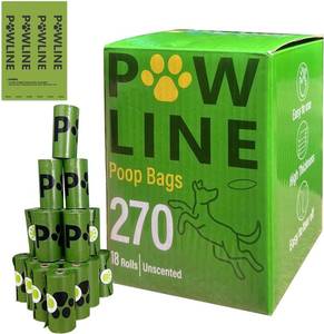 lot 1122 image: PAWLINE Dog Poop Bags Rolls - Leak-Resistant Doggy Waste Bag - Poop Bag for Dogs Compostable - Easy-Tear Rolls Unscented Green Dog Trash Bag for Poops - Extra Thick Pet Waste Roll