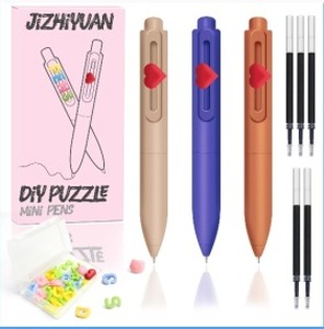 lot 1130 image: JIZHIYUAN 3pcs Aesthetic Mini with Plenty of Small Letters and Lcons for Easy Personalization, Short Round Pocket Size Gel Pens 4.5 inch11.5 cm Cute Office and School Supplies