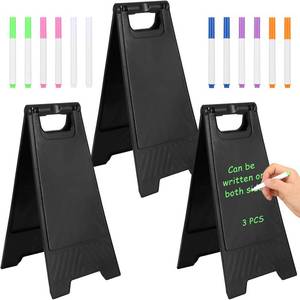 lot 1154 image: 3 Pack A Frame Sign, Sandwich Board Signs with Black Dry Erase Surface, Double Sided & Heavy Duty, Portable Folding Sidewalk Sign Dry Erase Poster Board for Outdoor Restaurant Cafe Shop Menu (Black)
