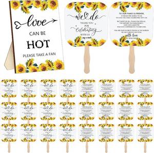 lot 2000 image: Fumete Wedding Favors for Guests 50 Pcs Wedding Fans and 1 Pc Table Sign Portable Paper Fan with Wooden Handle Hand Fan for Bridal Shower Party Favor Appreciation Gift(Sunflower)