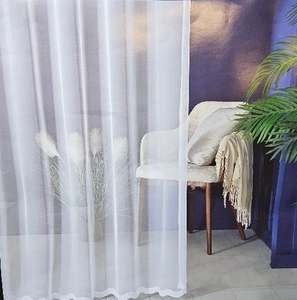 lot 2003 image: TrendShine Sheer Curtains, Width 52 X 84 Long, 2 Panel Set, White Voile with Linen Lace, 3 Rod Pocket