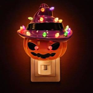 lot 2005 image: Halloween Decorations, Ceramic Pumpkin in Witch Hat Plug-in Night Light, Vintage Halloween Decorative Night Light with 17 Bulbs, Halloween Decor Indoor for Party Gift Bedroom & Hallway
