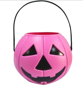 lot 2006 image: Pink Pumpkin Bucket 6 Halloween Plastic Candy Bowl