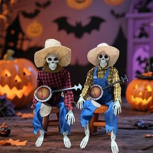 lot 2019 image: Generic Funny Animated Dueling Banjo Skeletons, 2025 New Halloween Musical Skeletons, Country Skeleton Musicians(Orange)(13X11X5CM)