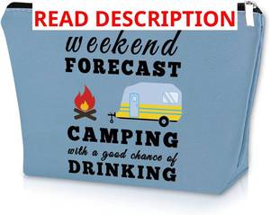 lot 2068 image: Funny Camping Gifts for Women Blue Makeup Bag Happy Camper Retirement Gifts Camping Themed Gifts for Adults Cosmetic Bag Camper Accessories for Travel Trailers Gray