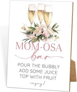 lot 2072 image: Floral Greenery Momosa Bar Sign,Boy Or Girl Baby Shower Decorations,Baby Shower Ideas,New Mum Brunch,Mothers Day Decorations for Party,Bar Supplies,Gender Reveal Tabletop Sign With Stand,44