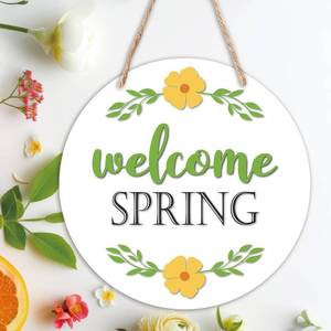 lot 2075 image: Spring Welcome Door Sign (12 Inch), Flower Front Door Welcome Sign, Spring Wall Sign, Spring Wood Hanger Sign, Spring Door Decorations -CJMP01