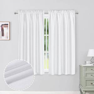 lot 2103 image: Chyhomenyc Uptown White Curtains 54 Inch Length 2 Panels, Light Filtering Faux Silk Chic Fabric Short Kitchen Curtains for Bedroom Living Room Windows, 30Wx54L