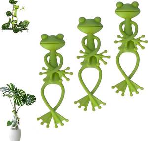 lot 2120 image: Frog-Shaped Plant Stand Green Frog Plant Supports Functional Home Decor Cute Flower Pot Hugger Plant Climbing Fixture Clips (3pc)