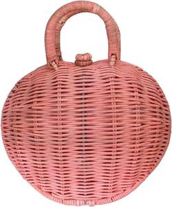 lot 2140 image: Natural Pink Heart-Shaped Rattan Basket Bag, Valentines Day gift Basket Bag for Kids, Children, Toy Storage, Play, Eco-Friendly Materials, Montessori