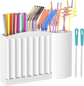 lot 2151 image: Straw Holder and Organizer for Reusable Straws Rack with Strong Suction Cup & Adhesive Under Cabinet or On Wall Mount No Drill Kitchen Organization for Metal, Glass Silicone Straws (White)