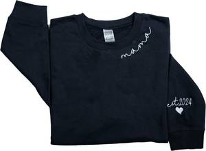 lot 2156 image: LULLBABYMALL Personalized Embroidered Mama EST Sweatshirt For Women, Mom Custom Gifts for Mothers Day Chirstmas Large
