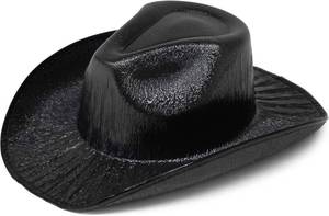 lot 2166 image: SoJourner Bags Neon Sparkly Glitter Space Cowboy Hat - Fun Metallic Black Holographic Party Disco Cowgirl Hat for Birthday Bachelorette