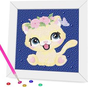 lot 2235 image: Miairivy Diamond Painting for Kids, 5D Animal Diamond Art Mini Small Kit(with Wooden Frame), DIY Cute Cat Big Gem Painting Set, Paint by Diamonds Crafts for Girls Boys Ages 4-12