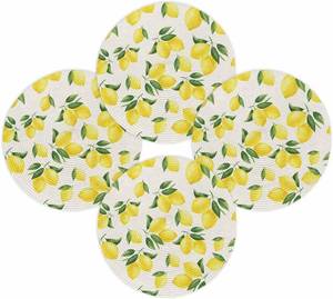 lot 2242 image: Round Placemats Set of 4 Yellow Lemon Place Mats Washable Woven Placemat Summer Fruit Lemon Green Leaf Farmhouse Circle Braided Table Mat for Kitchen Dining Table Party Home Decor 13 Inch