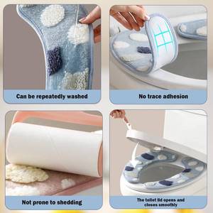 lot 2244 image: Thick and Warm Toilet Seat Cover   Washable, Reusable Cushion with TPR Adhesive Back & Decorative Pattern for Comfort & Insulation (Blue)