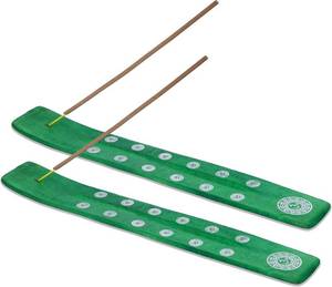 lot 2250 image: Bless-International Traditional-Handmade-Burner Wooden-Incense-Stick-Holder Ash-Catcher-Stand for-Aromatherapy-Meditation-Yoga (Earth Green) 10 Inches, Pack of 2