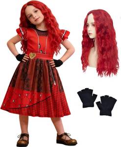 lot 2271 image: Girls Rise Red Dress for Kids Princess Red Costume with Wig and Gloves for Easter Party Outfits Size 12