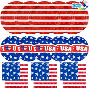 lot 2272 image: JOYIN 200 Pcs July 4th Plates & Napkins Patriotic Party Supplies, American Flag Patriotic Paper Plates Napkins, 4th of July Memorial Independence Day Party Tableware Decoration Supply, Serve 50