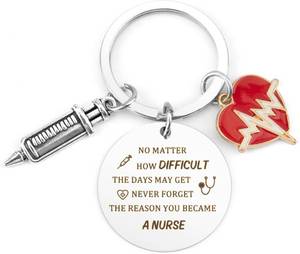 lot 2312 image: Nurse Keychain, Stainless Steel, Modern, Solid, Love Theme, Customizable, Split Ring Closure, Unisex Adult, Female, 1 Count, Adult