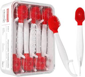 lot 2314 image: cleaings  Mini Brushes-Disposable Toothbrushes with Toothpaste and Dental Floss, Pick for Work or Travel, 16 Count-Ice Strawberry Flavor Pack of 1