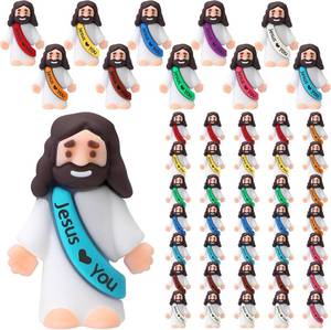 lot 2321 image: Bememo 50 Pcs Mini Jesus Figures Jesus Loves You Christ Toys Little Christ Figures to Hide and Seek Sunday School Religious Party Favors Gift(Multicolor)