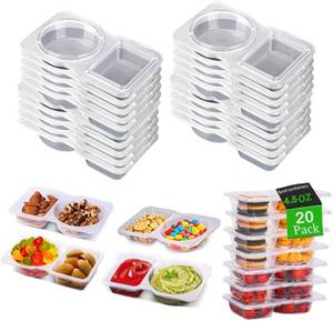 lot 2344 image: 20 Sets Snack Condiment Containers with Lid, Disposable Double 2 compartments Dipping Container Refrige, Reusable Takeaway Sauce Dip Case Storage for Outdoor Sampling Travel Picnic Take-out (20)