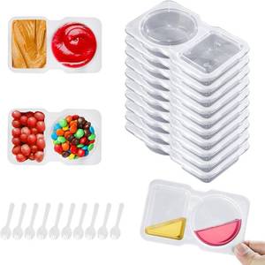 lot 2345 image: 10-Pack Snack Containers with Lids & Spoons  Double Compartment Condiment Containers  Dishwasher-Safe, Leakproof Snack Box for Lunchables, Sauces & On-the-Go Meals (10)