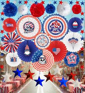 lot 2347 image: 41 Pcs Mardi Gras Decorations Set, 6 Purple Green Yellow Paper Pom Poms 12 Hanging Paper Fans 9 Foil Swirls 2 Pendants Party Supplies Decorations for Outdoor Indoor Home (D 4th of July)