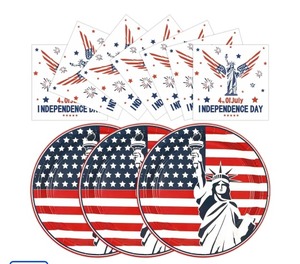 lot 2354 image: 50pcs 4th of July Independence Day Party Plates and Napkins Set, 7Inch Disposable Paper Dessert Plates Party Supplies for Patriotic Veterans Election 4th of July Decorations