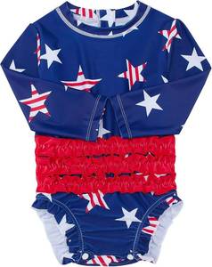 lot 2355 image: Baby Girls Patriotic Swimsuit Size 12-18 Months American Flag Bathing Suit One Piece 4th of July Swimwear Blue